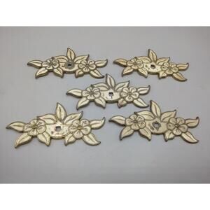 5 Vintage Flower Brass Flower Drawer Door Pull Back Plate